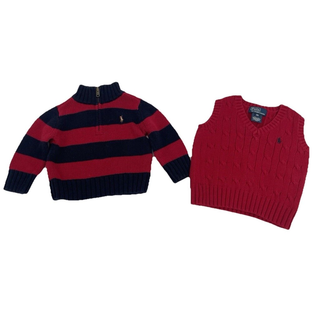 Polo Ralph Lauren Baby Stripe Sweater Bundle Cable Knit Vest Quarter Zip Rugby